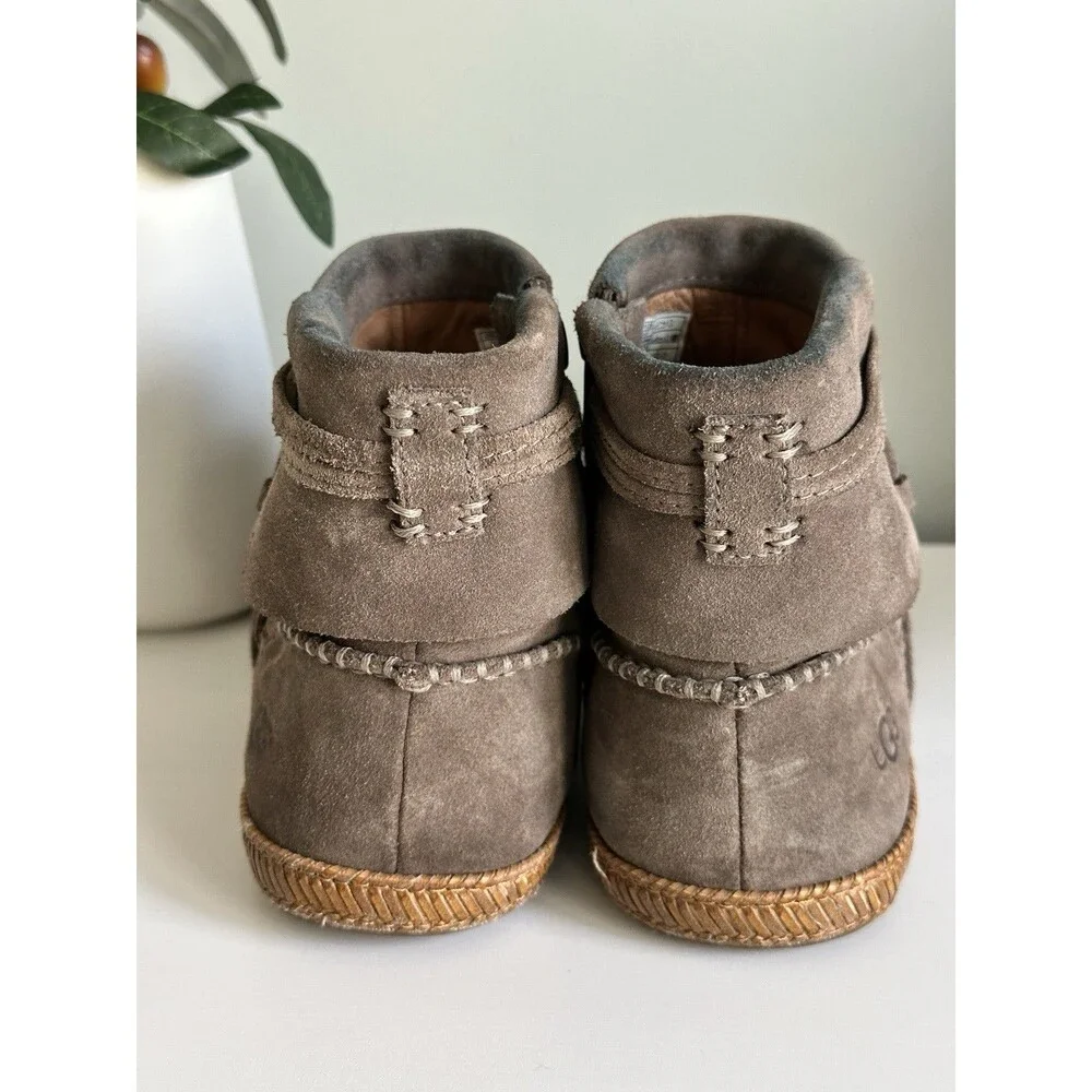 UGG Elora Women's 7.5 Grey Suede Wrap Lace Ankle Boots Side Zip 1019129 - Picture 9 of 11